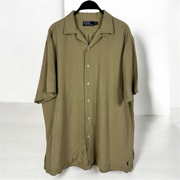 POLO Ralph Lauren Vintage Linen Green Casual Button Down Shirt XL - Picture 1 of 8